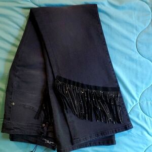 DG2 by Diane Gilman Black Jeans with Fringe Detail NWT